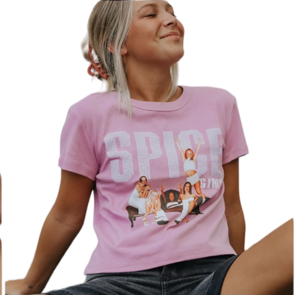 NWT Daydreamer Spice Girls “STOP” Shrunken Short Sleeve Tee in Lotus Flower